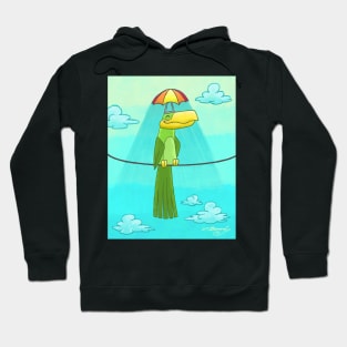 Umbrella Hat Bird Lounging on a Wire Hoodie